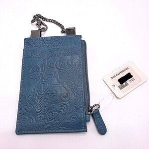 Sidekick Boot Wallet - Genuine Leather Blue Jean Embossed with Chain and Clips